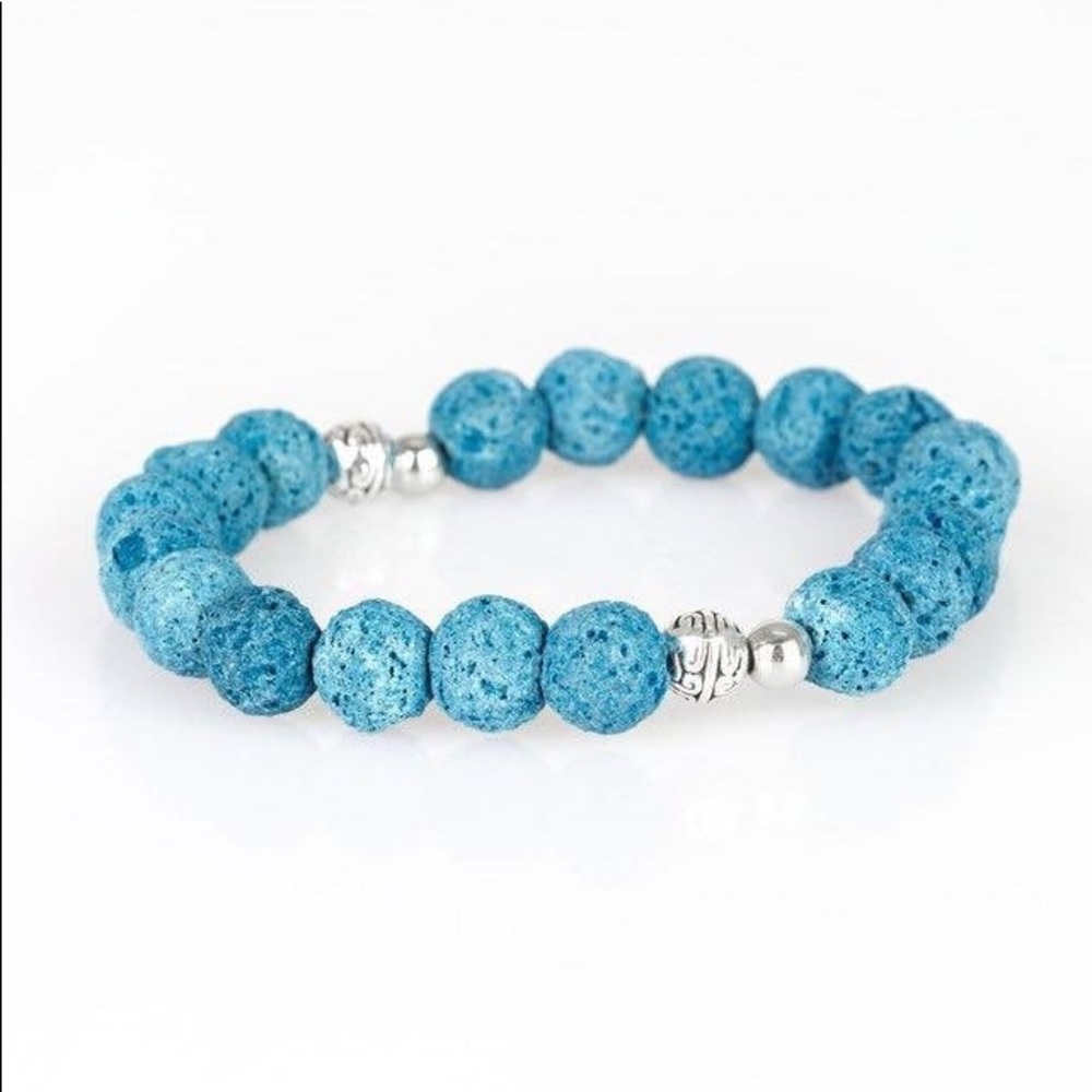Light Blue “Lava Rock” Silver Accent Bracelet